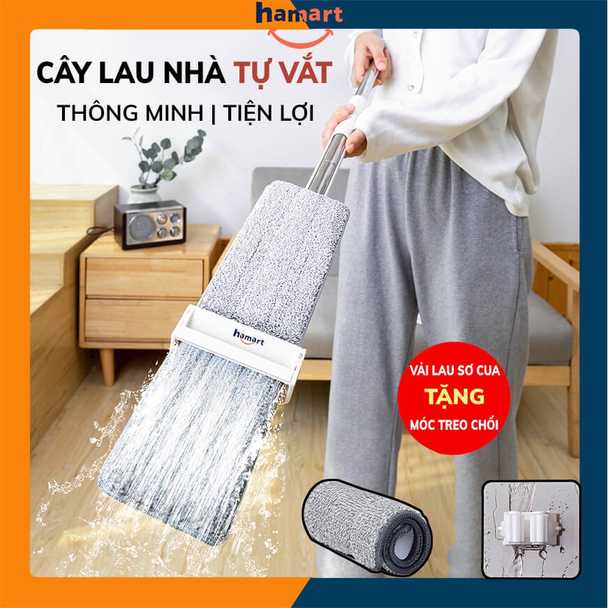 Cây Lau Nhà Mini Hamart Chổi Lau Nhà Tự Vắt Thông Minh KO THÙNG GẤP GỌN XOAY 360 CÓ GẠT NƯỚC