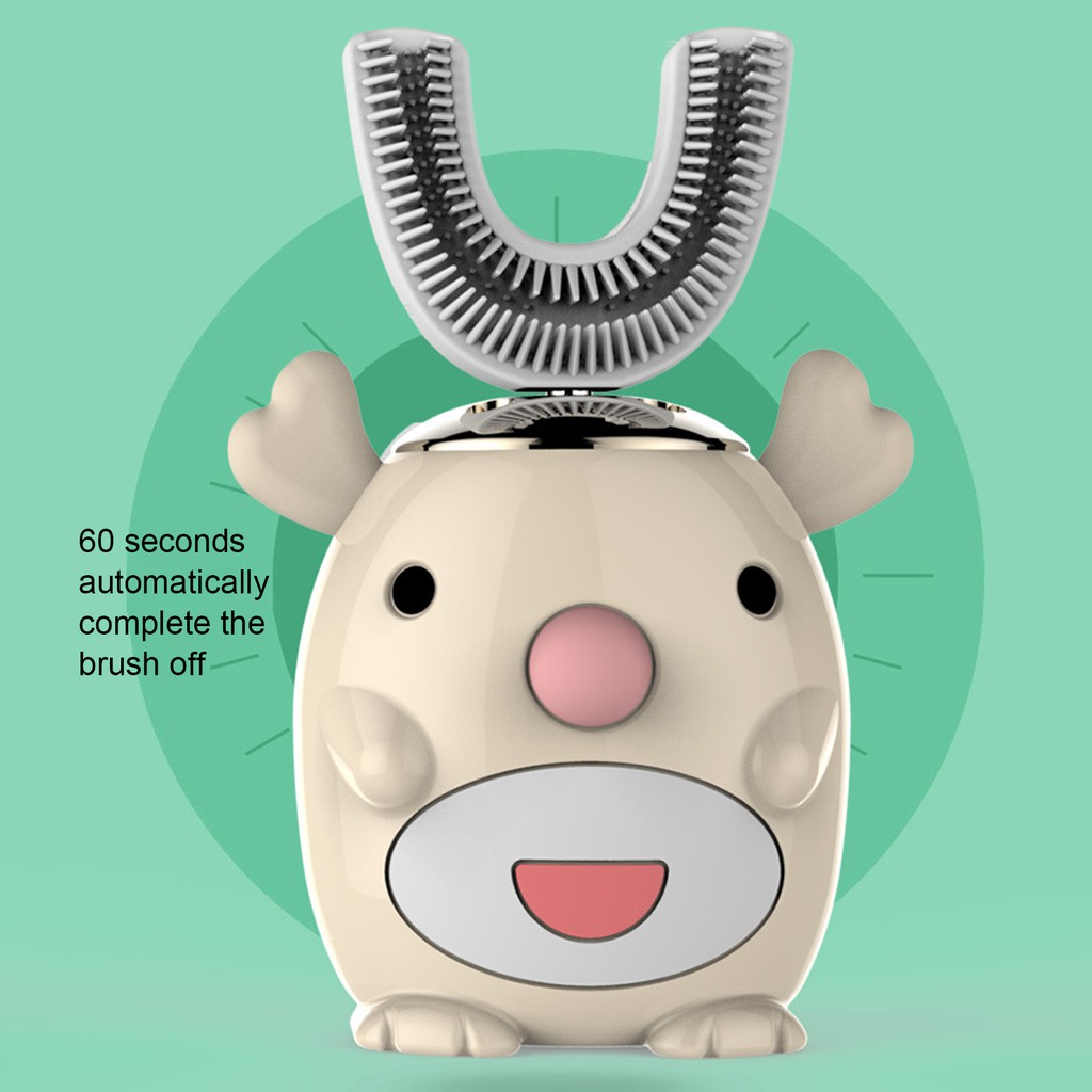 [Hàng mới về] Bàn Chải Đánh Răng Điện Silicon Hình Chữ U 360 Độ Thiết Kế Hoạt Hình Dễ Thương Cho Bé