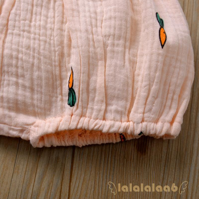 Quần đùi vải lanh cotton ống rộng in hình củ cà rốt đáng yêu dành cho trẻ em