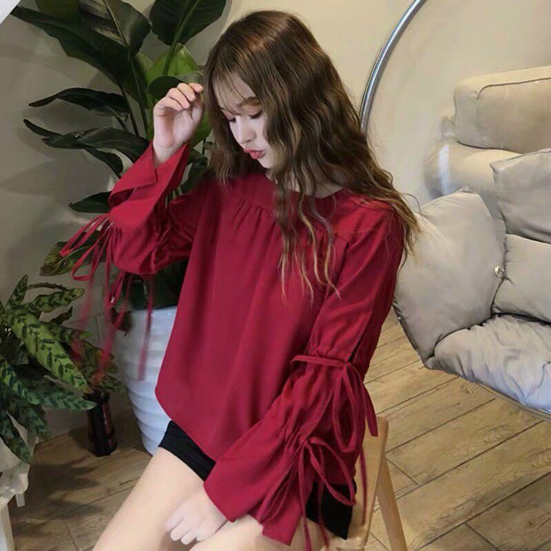 🌺Áo kiểu nữ babydoll tiểu thư tay loa dài phối thắt dây tay ulzzang MTB37💚