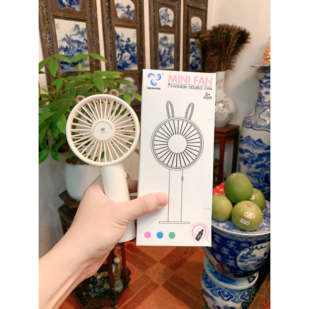 💗[Sỉ Inbox] Quạt Mini KÈM Chân Đứng Pin 3h + SẠC + PIN - gấu/mèo/thỏ | BigBuy360 - bigbuy360.vn