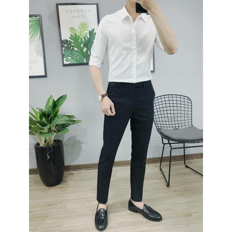 Combo Quần Âu Nam Ikemen Màu Đen, Áo Sơ Mi Nam Trắng Dài Tay Dáng Ôm Body | BigBuy360 - bigbuy360.vn