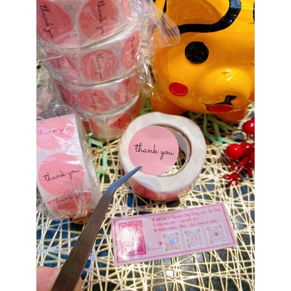 (Giao đơn từ 30k) 100 Tem dán thank you, sticker có sẵn keo dán mặt sau dùng dán hộp quà/ sản phẩm