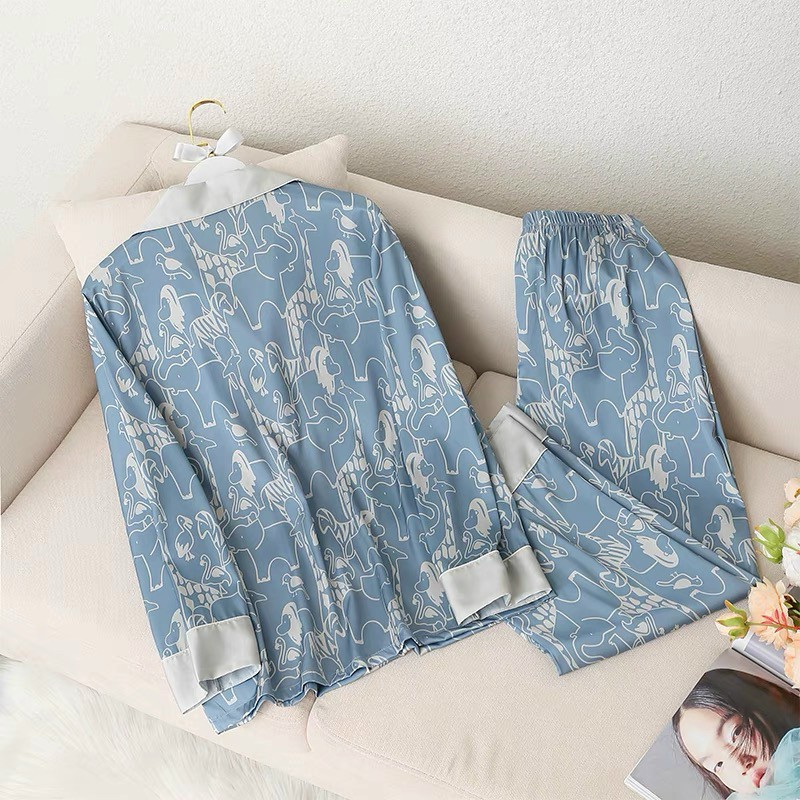 Đồ mặc nhà cao cấp- Bộ đồ ngủ pijama lụa cao cấp quần dài tay dài có viền túi hàng đẹp chuẩn
