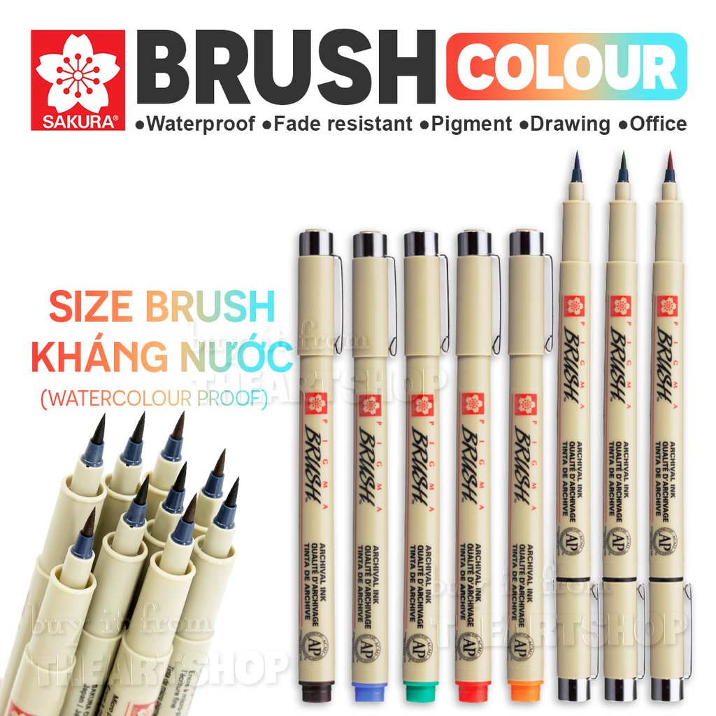 Bút brush màu đi nét chuyên nghiệp SAKURA MICRON PIGMA BRUSH 9 màu XSDK-BR