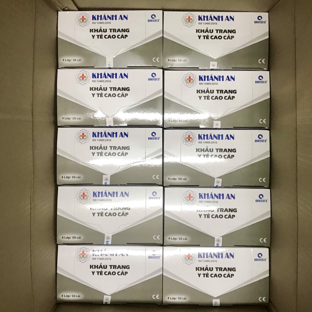 Combo 10 hộp khẩu trang y tế kháng khuẩn 4 lớp Khánh An ngăn bụi vi khuẩn hộp 50 cái x10KAKTL2O