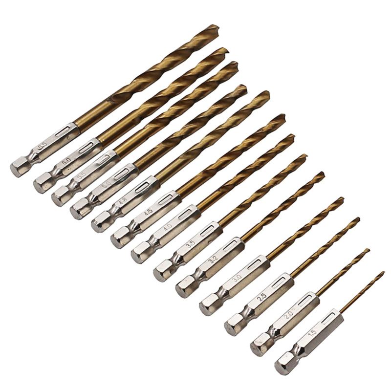 Bộ 13 Mũi Khoan HSS Tốc Độ Cao Bằng Thép Titanium Kích Thước 1.5-6.5MM 1 / 4