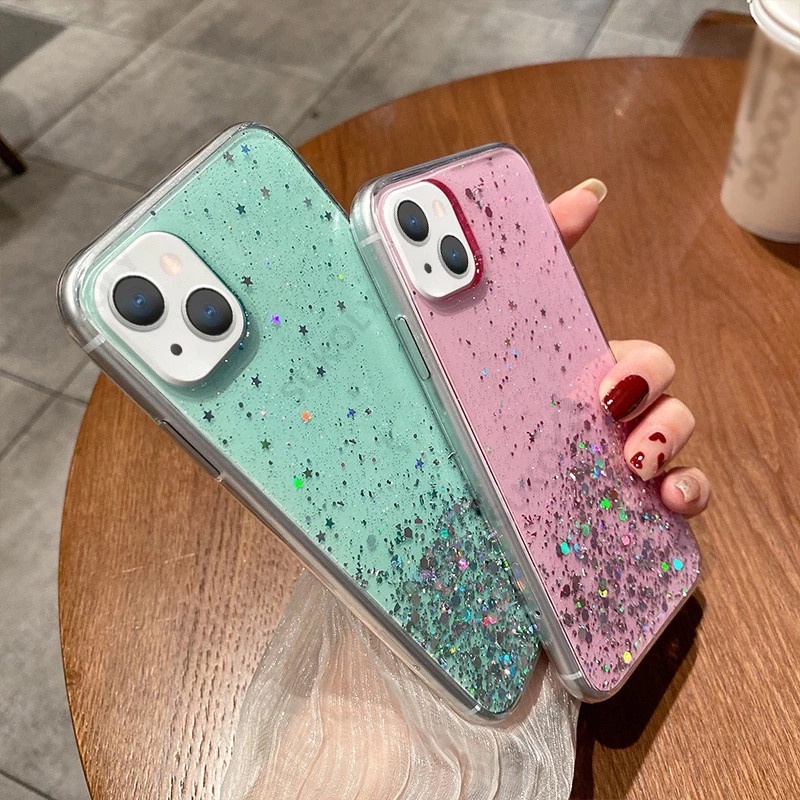 Casing compatible for iPhone 14 13 Pro Max 12 11 Pro Xs Max X 7 8 Plus 12 Mini Ốp điện thoại mềm lấp lánh