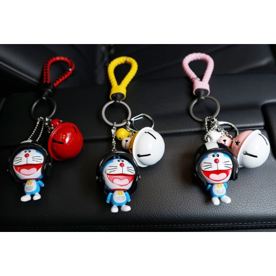Móc khóa hoạt hình Doraemon đội mũ bảo hiểm dễ thương dùng làm quà tặng, dây treo balo túi xách ví cầm tay  - Ráp