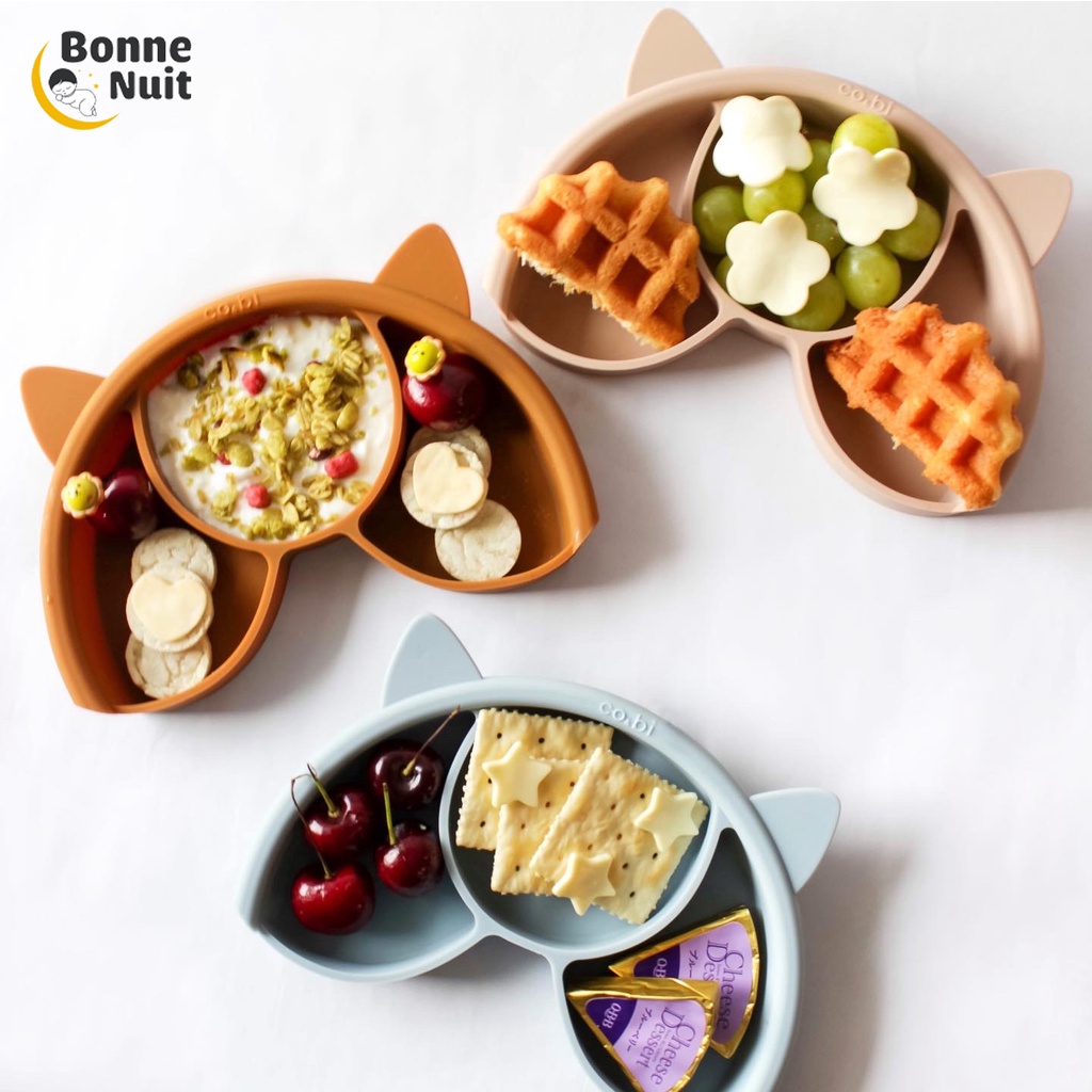Khay ăn dặm silicone 2in1 hình Tai Mèo có 4 ngăn CO&amp;BI