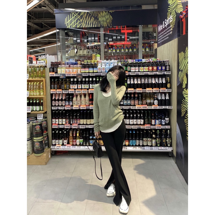 Áo sweater dệt kim cổ chữ V mềm mại thân thiện với da thời trang thu đông