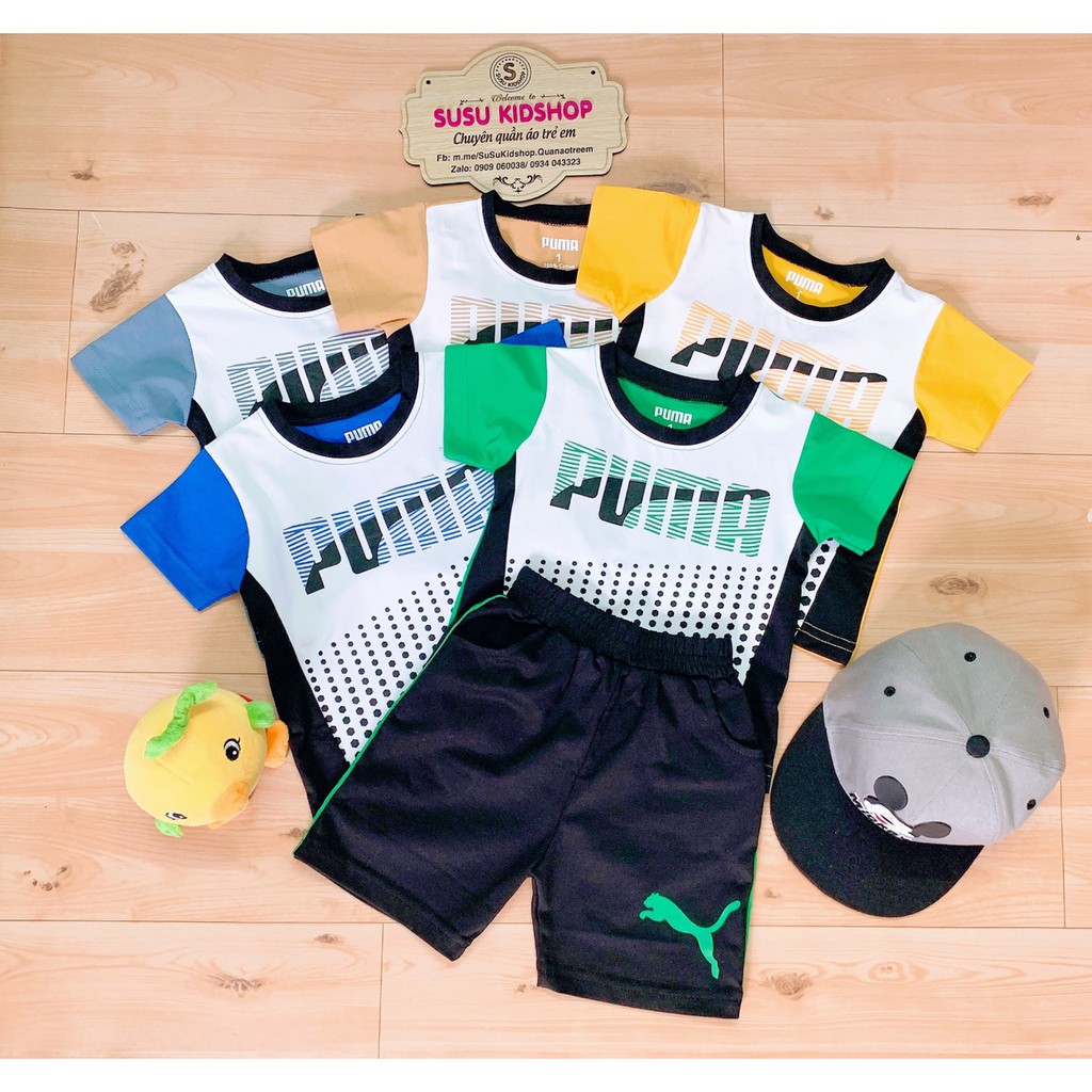 (SIZE 1-8) (9-20kg) BỘ THUN PUMA NGẮN TAY CHẤT LIỆU COTTON CAO CẤP CHO BÉ TRAI
