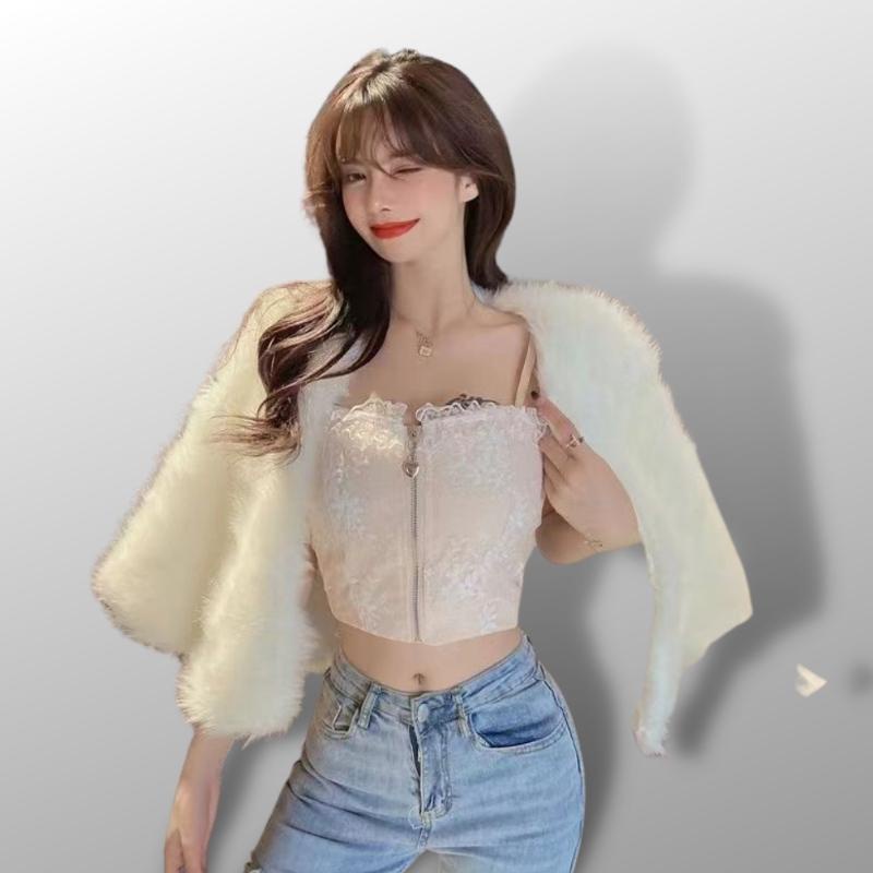 Áo Bra Ren Dán Dài Có Kéo Tia AN Croptop 2 Dây Có Mút Ngực 2210
