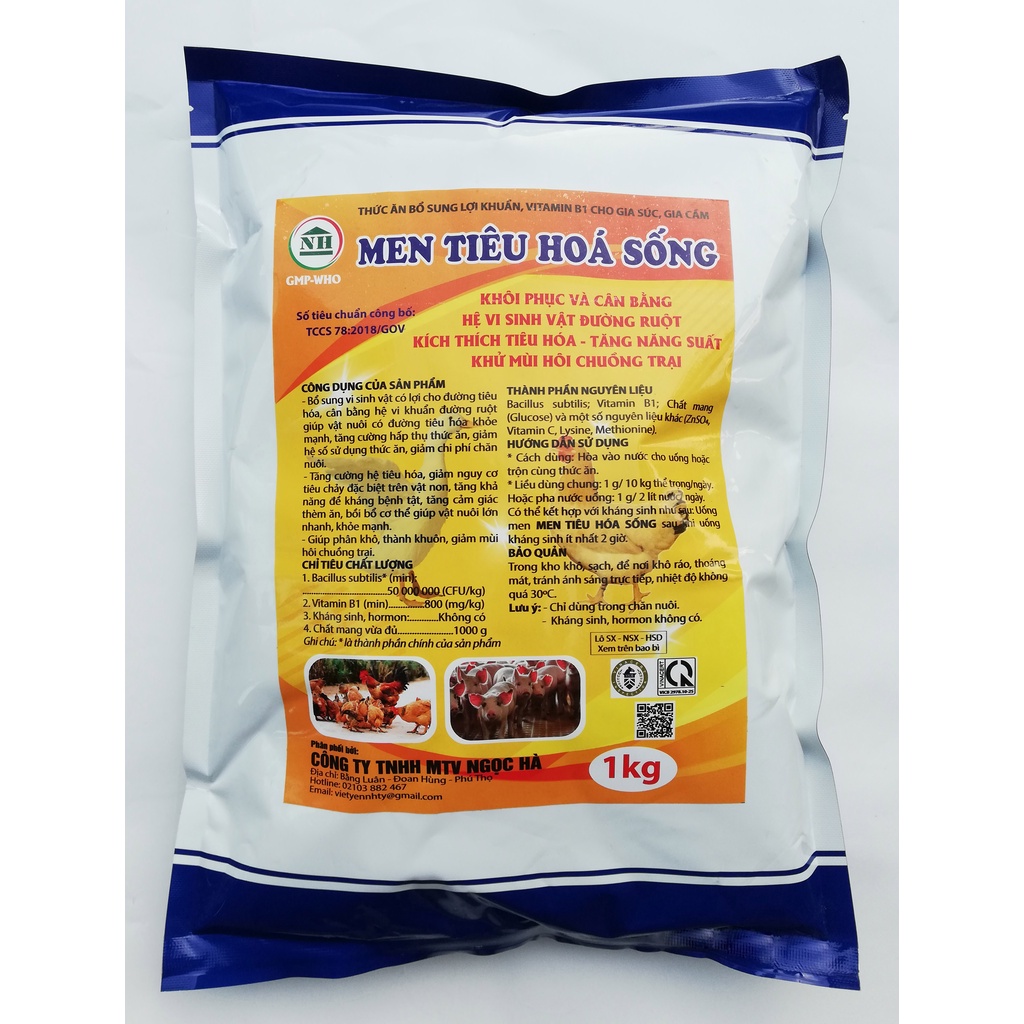 1 gói MEN TIÊU HÓA SỐNG 200g Cân bằng hệ vi sinh đường ruột, kích thích têu hóa, tăng năng suất, khử mùi hôi chuồng trại
