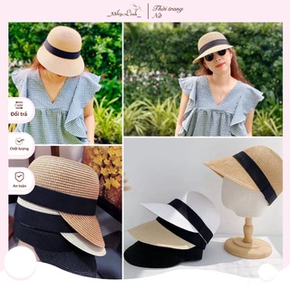 (HÀNG SẴN) Nón cói kiểu lưỡi chai phong cách Hàn Quốc, mũ cói vành rộng 13cm