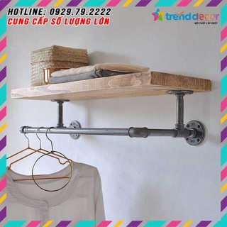 BÁN Sỉ- Kệ treo gắn tường kiêm giá treo quần áo chất liệu ống nước và gỗ trang trí nhà decor quán cafe TRENDDECOR.vn