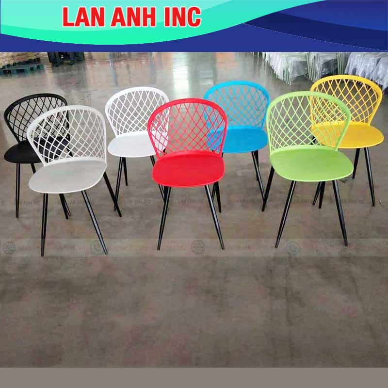 Ghế nhựa cafe văn phòng bàn ăn chân sắt tựa lưng cao đẹp eames LAGE323