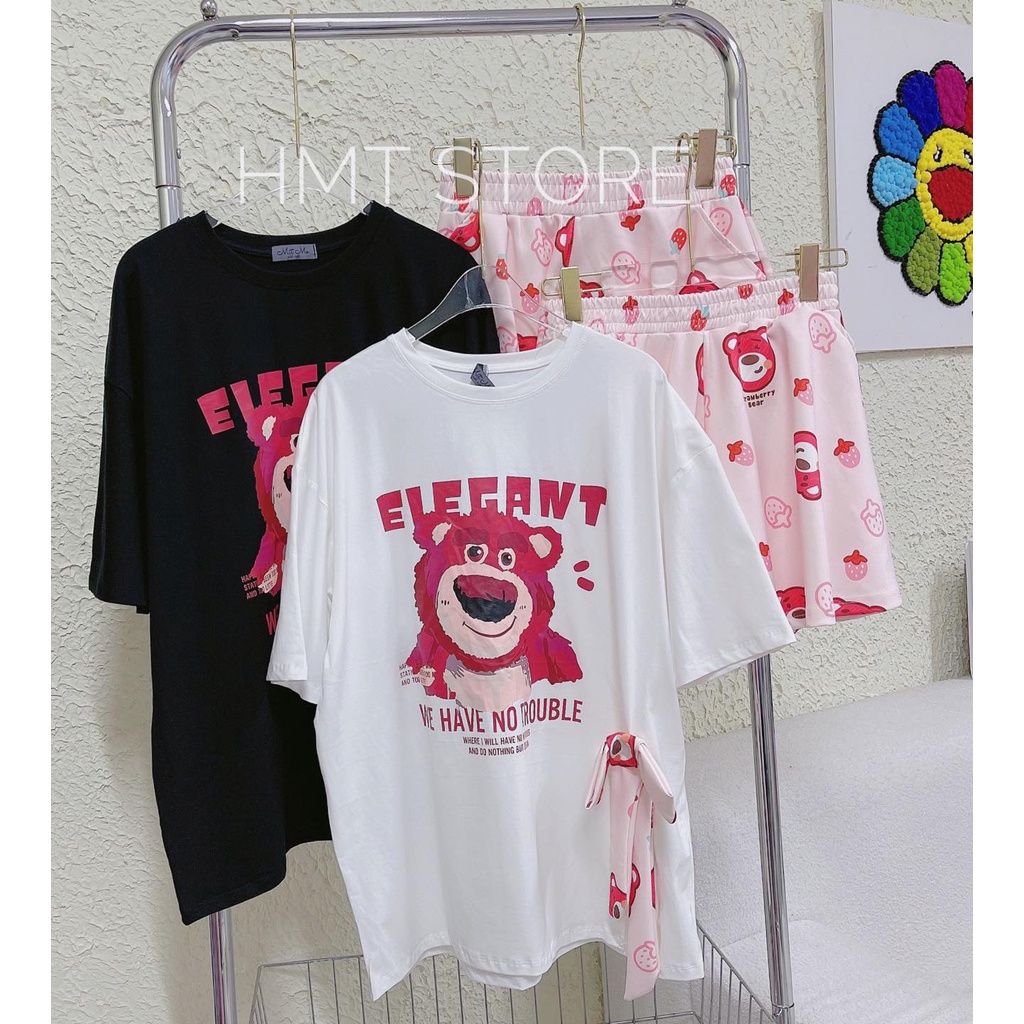 Set áo xẻ hình gấu dâu