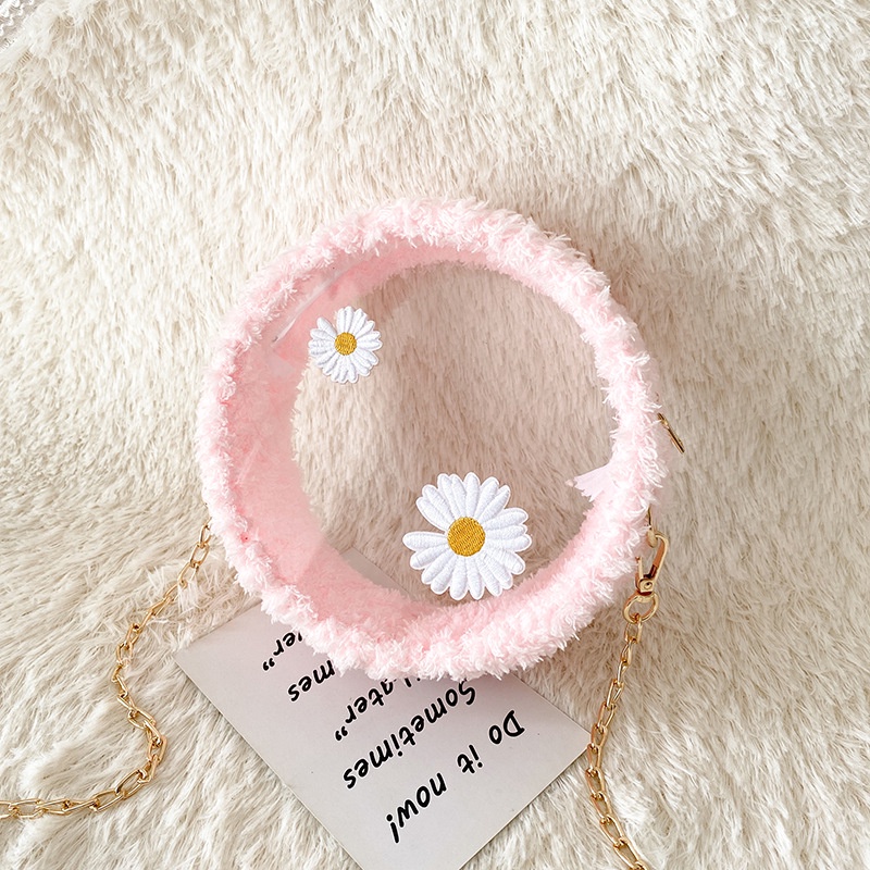 Túi Tự Đan Tròn Hoa Cúc, Túi Xách Đeo Chéo Handmade Mặt Mica Trong Suốt Có Set Làm Túi Đủ Phụ Kiện