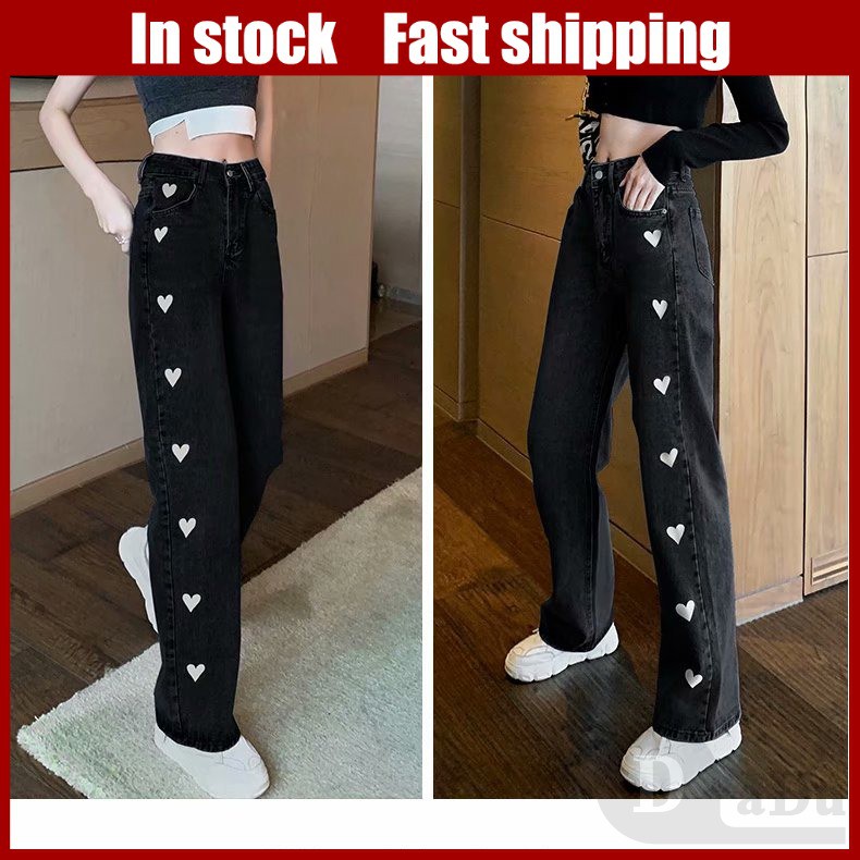 Quần Jeans Nữ Lưng Cao Ống Rộng Thời Trang Hàn Quốc Cá Tính