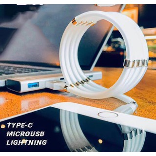 Dây cáp sạc chống rối, tự động thu gọn cho iphone, Type C, Micro USB