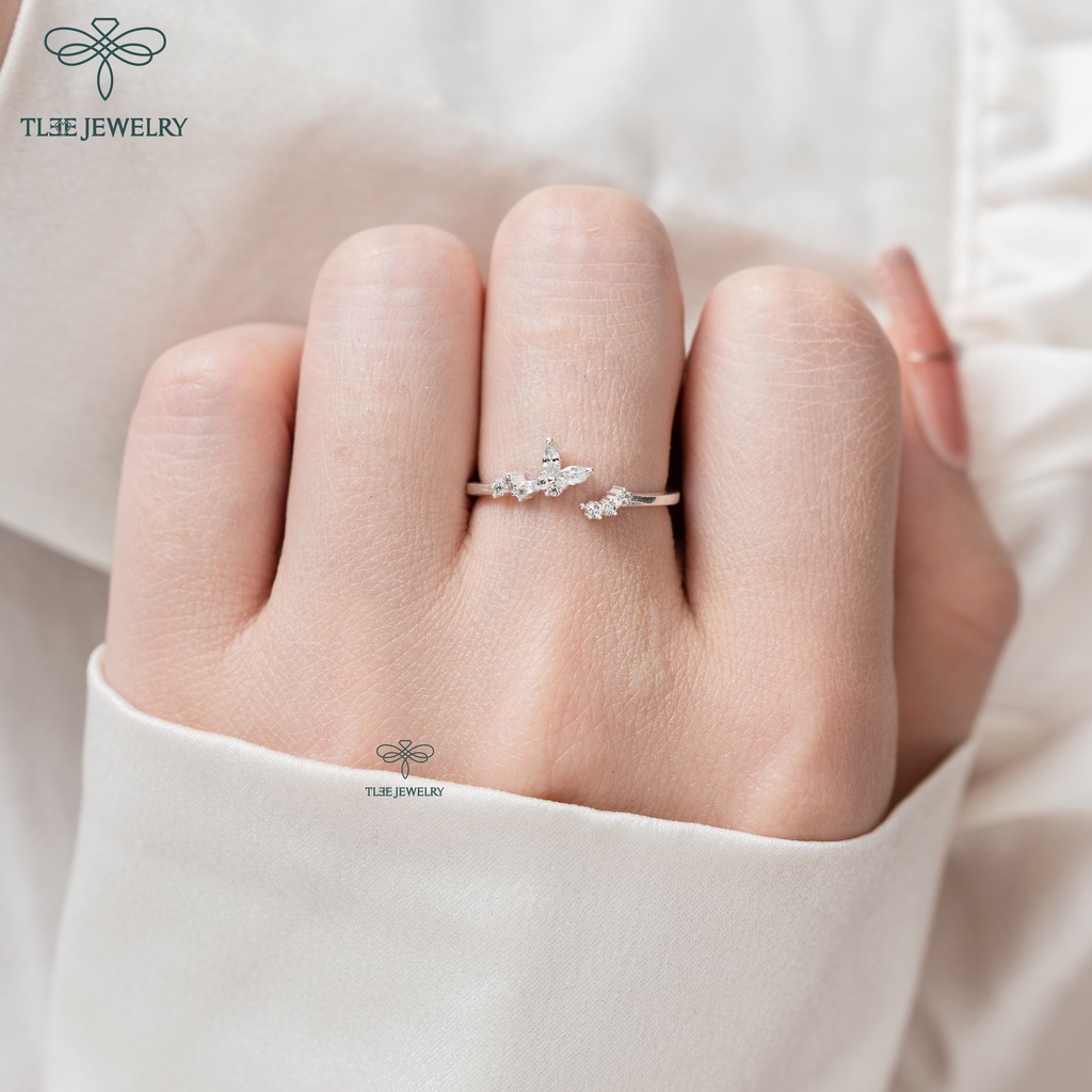 Nhẫn bạc nữ TLEE hình cánh bướm cành lá đính đá sang trọng TleeJewelry A0203