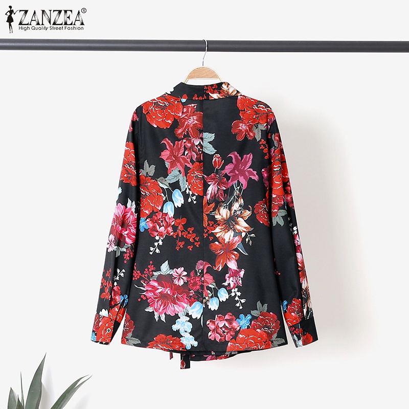 Áo khoác blazer nữ ZANZEA tay dài cổ đắp chéo in hoa phong cách châu Âu