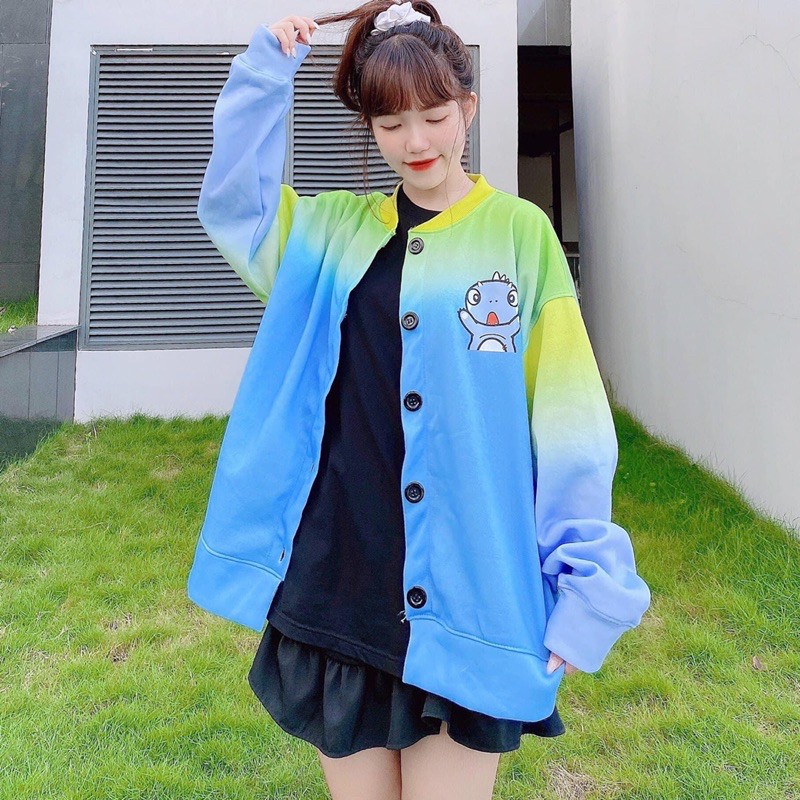 Áo Cardigan 3D Loang Nỉ Bông Nút Tay Dài Khủng Long Ảnh Thật
