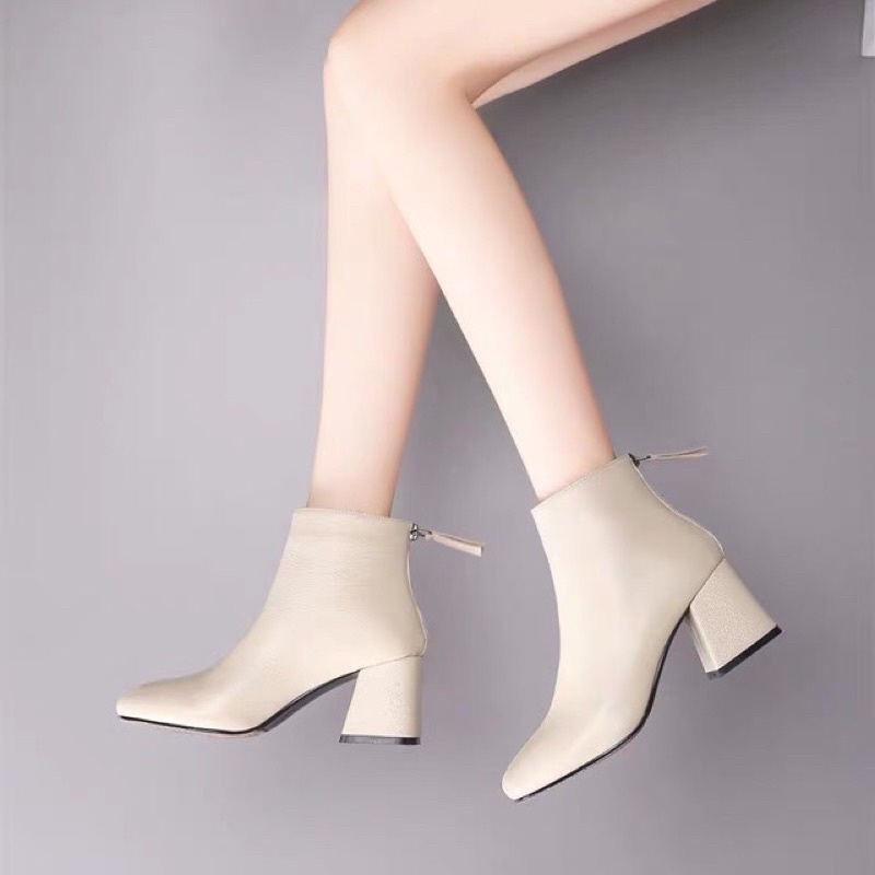 Boots da nữ công sở cao 6cm khoá sau chất da sịn