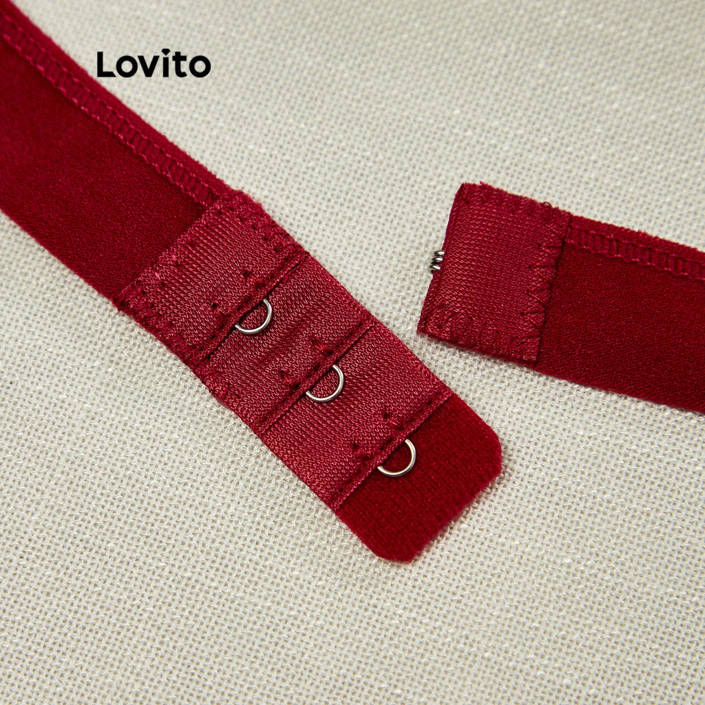 Áo ngực Lovito dáng ôm cơ bản phối ren tương phản dễ thương L13X105 (Màu đỏ rượu/ Trắng) | BigBuy360 - bigbuy360.vn