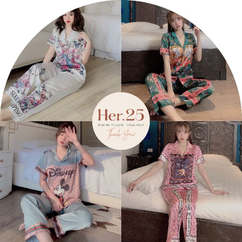 Bộ pijama, đồ bộ ngủ lụa cao cấp mềm mịn, không xù, hoạ tiết thiết kế sang chảnh, độc lạ