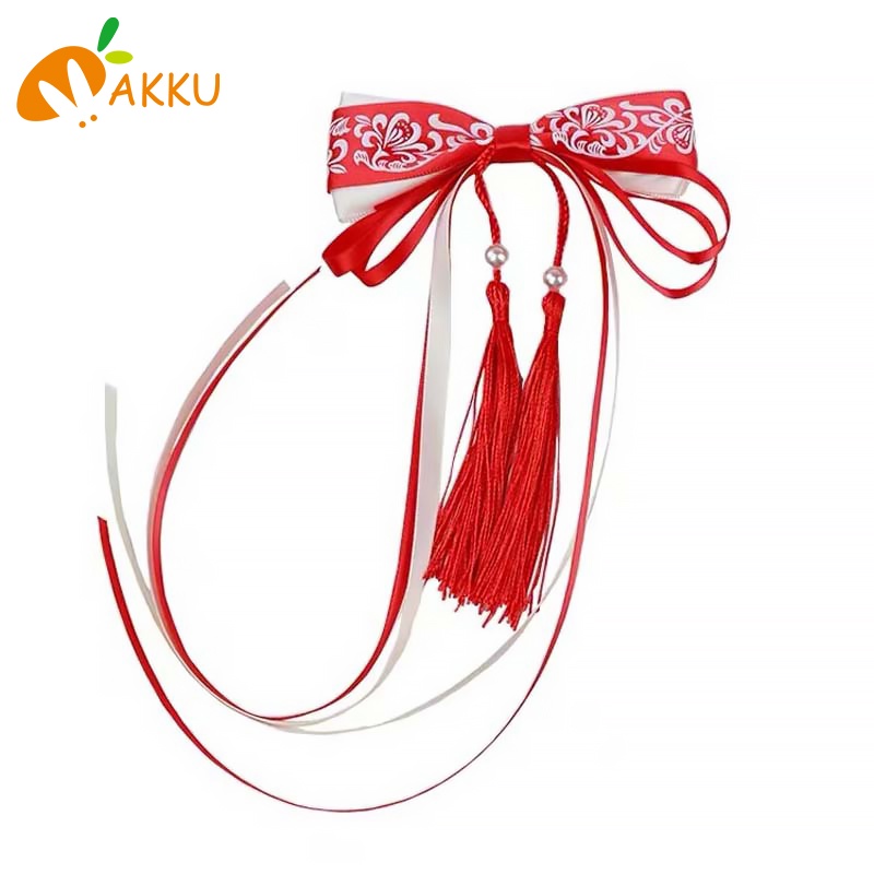 Dây Cột Tóc Nơ Ruy Băng Sứ Trắng Xanh AKKU