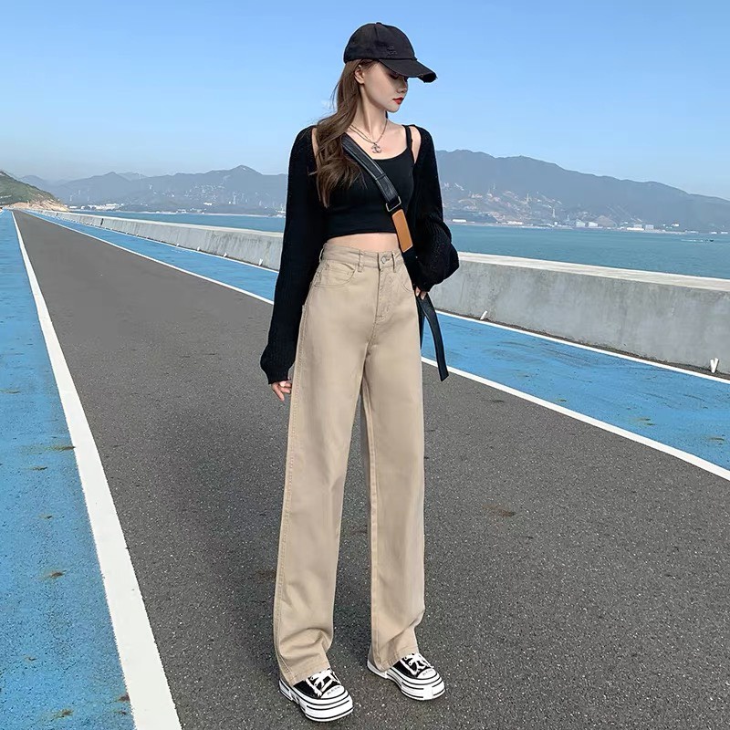 Quần Kaki trơn, Quần Baggy Nữ Jean Ống Suông Dài Rộng Trẻ Trung Năng Động