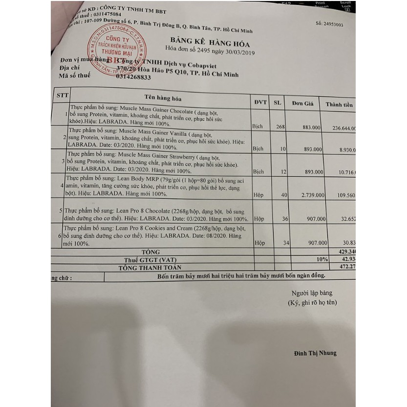 Tăng Cân 2Kg Muscle Mass Gainer Chính Hãng BBT