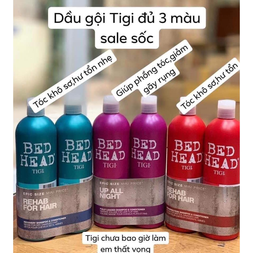 Dầu gội, xả Tigi 750ml xanh, tím, đỏ (tách lẻ chai)