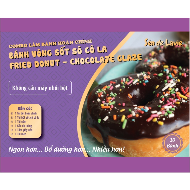 Combo Bột trộn sẵn, nguyên liệu và vật dụng làm Bánh Donut phủ Sốt Sô cô la - Sén de Lavie