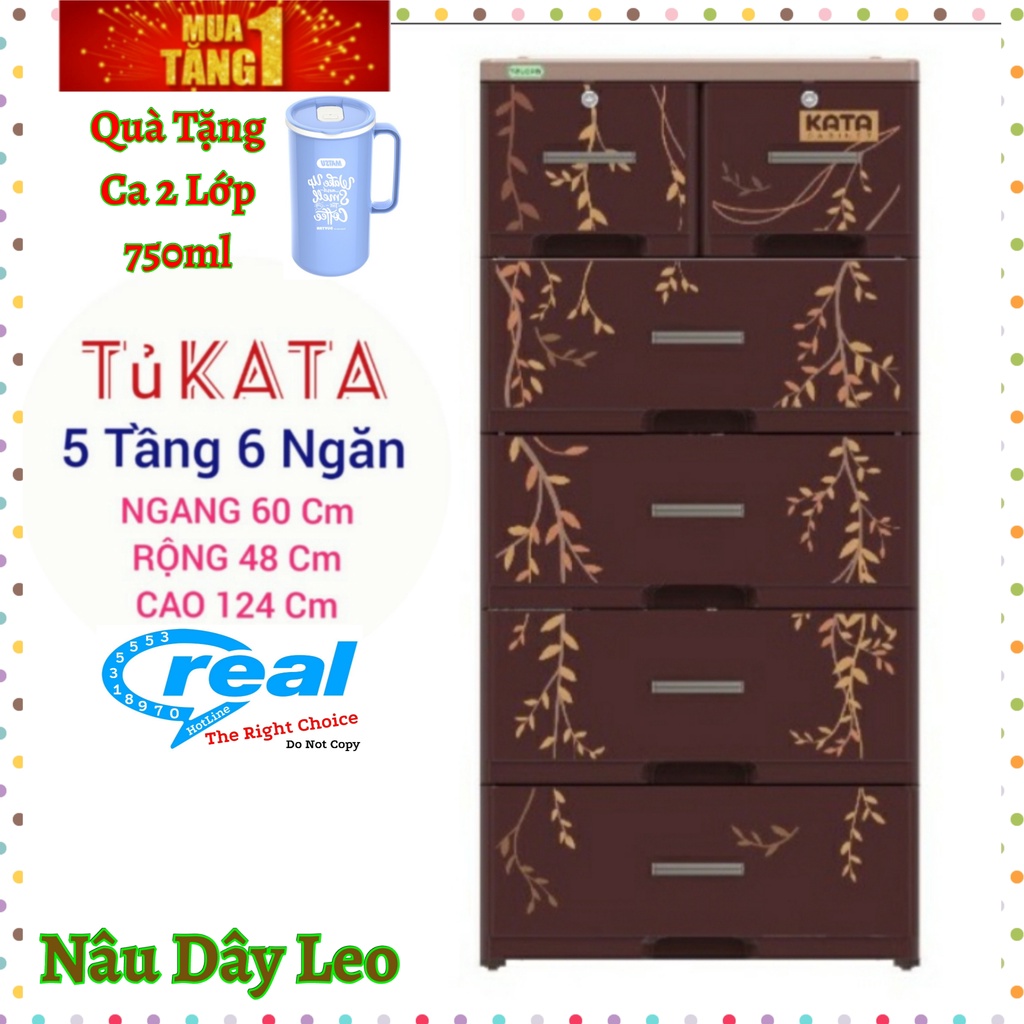 🌱Tủ nhựa KATA 5 Tầng- 6 Ngăn - Nâu ( Design by Duy Tân Plastic ) Tặng