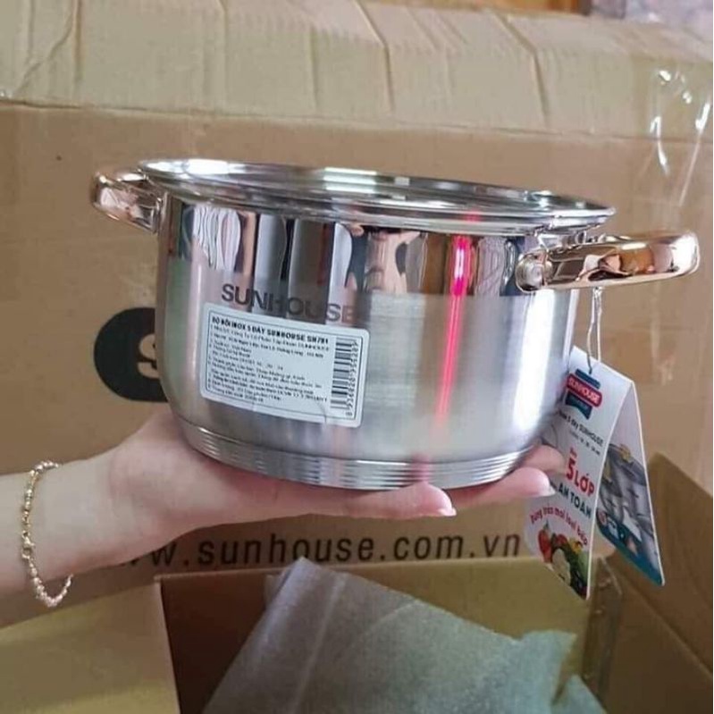 Bộ nồi inox  5 đáy (vung kính, 3 nồi 18 - 20 - 24cm)