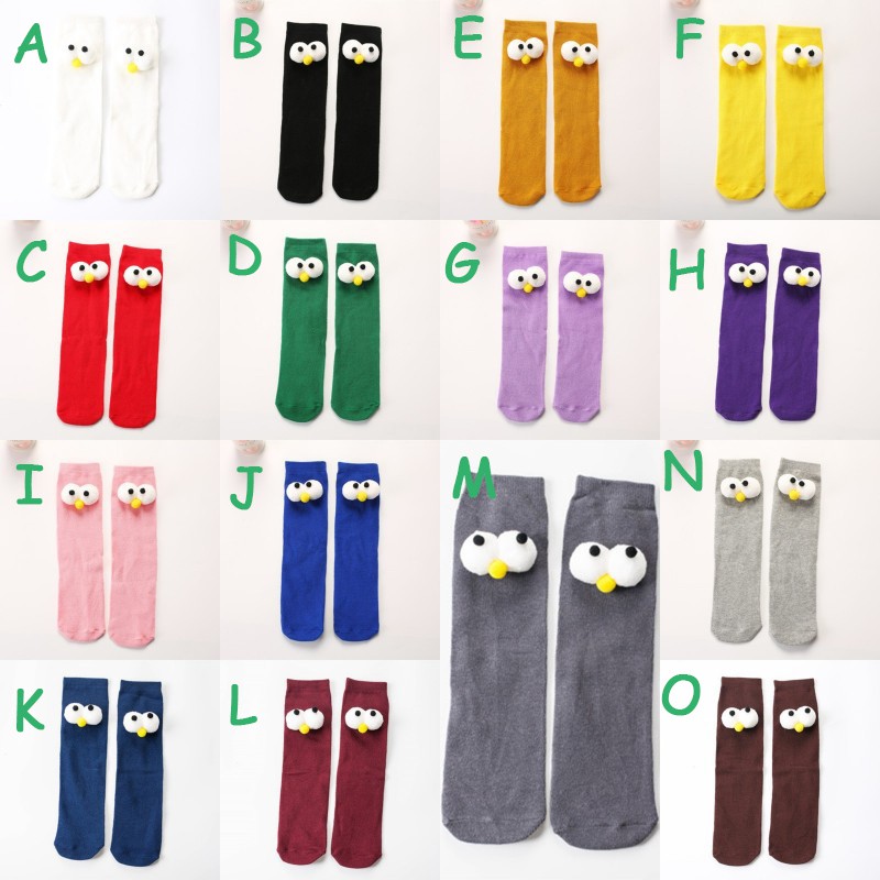 Vớ suông thẳng cotton ống hoạt hình đôi mắt to xoắn cho nữ