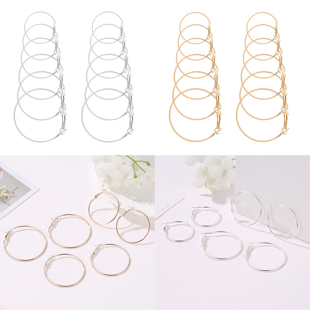 Set 6 khuyên tai tròn nhiều kiểu dáng