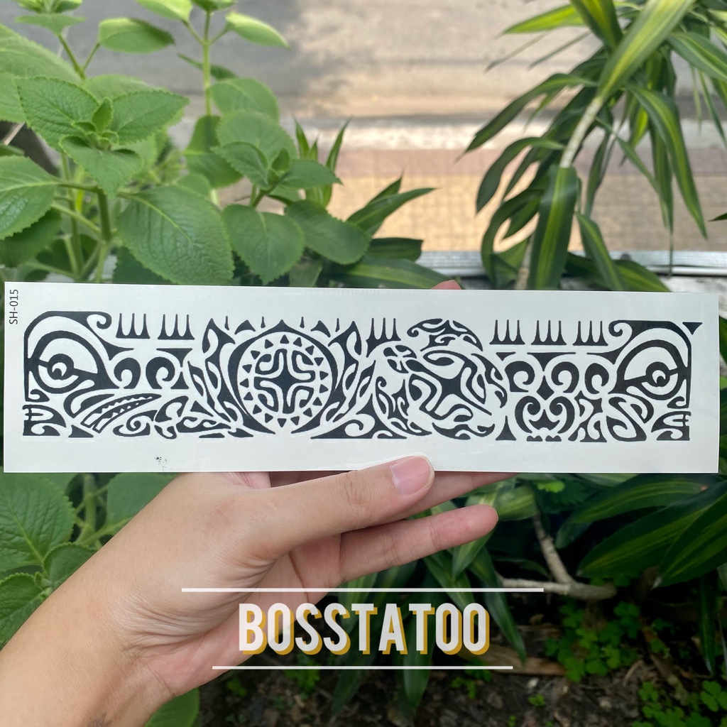 Hình xăm vòng tay cổ chân mẫu hoa văn đen maori size 23x6cm. Boss tatoo - xăm dán tạm thời