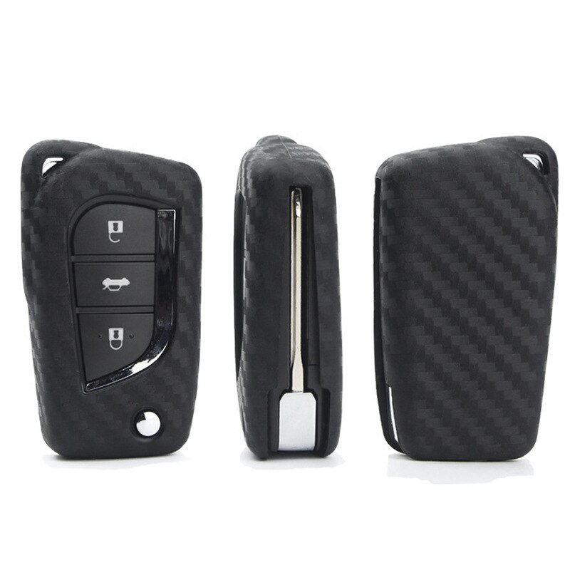 Vỏ Chìa Khóa 2 / 3 Nút Bấm Bằng Sợi Carbon Mềm Mại Cho Xe Hơi Toyota Yaris Reiz Carola Rav4