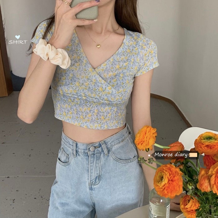 Áo crop top Cổ Chữ V Dáng Ngắn Mỏng Nhẹ Thời Trang Cho Nữ CH9P