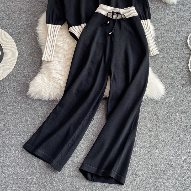 Bộ đồ len set len dệt kim, áo len + quần len dài
