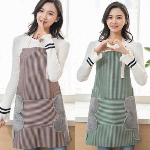Tạp dề kẻ hoa có khăn lau tay bên hông, tạp dề chống thấm nước
