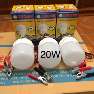 Bộ 3 bóng đèn led 20w/12v- kẹp bình ắc quy.