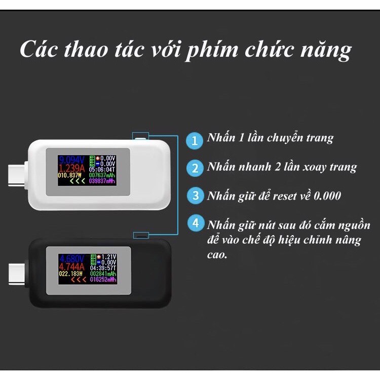 USB Test Sạc, Đo Nguồn Điện KWS-1902C - DC 4V- 30V / 5.1A Quick Charge 3.0- Cổng TypeC