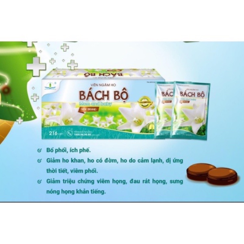 Viên ngậm ho BÁCH BỘ mom and baby giúp bổ phế, tiêu đờm, giảm ho, giảm đau họng, rát họng, ho khan