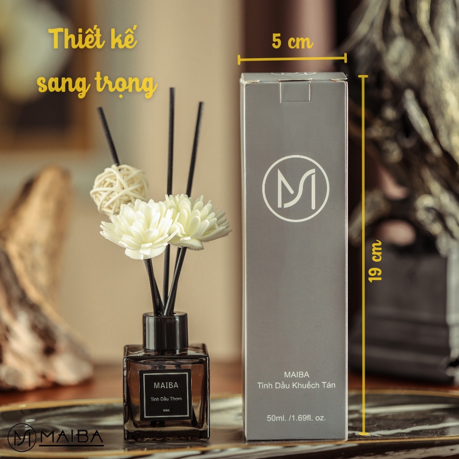 Tinh Dầu Thơm Phòng Thiên Nhiên MAIBA 50ml Bản Sang Trọng Màu Đen Que Gỗ Tự Khuếch Tán Thanh Lọc Khử Mùi Không Khí MB50