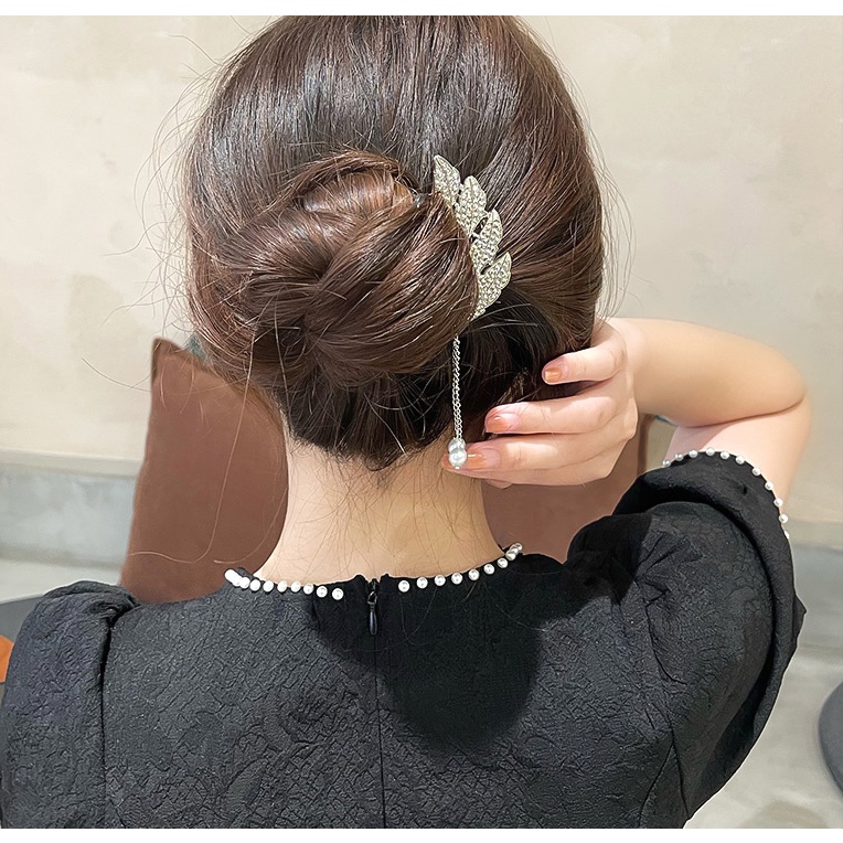 Kẹp tóc kim loại chữ U đính đá tạo kiểu tóc xoăn cho nữ KT18